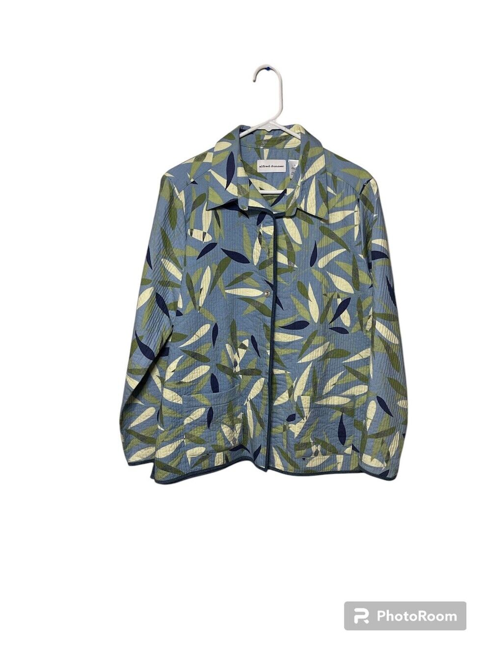 Alfred Dunner Blazer size 16 Blue Button Up Green 100 % COTTON Long Sleeve